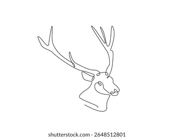 Ilustração de contorno único de cabeça de veado. Desenho em linha contínua da cabeça de rena.