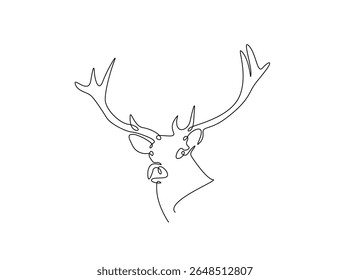 Ilustração de contorno único de cabeça de veado. Desenho em linha contínua da cabeça de rena.