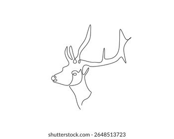Ilustração de contorno único de cabeça de veado. Desenho em linha contínua da cabeça de rena.
