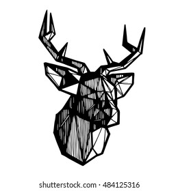 Deer Head Sketch. Polygonal Geometric Deer Head. Vector Illustration.