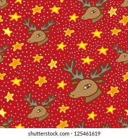 deer head and stars seamless pattern