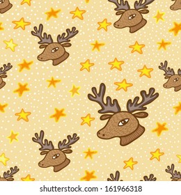 deer head and stars seamless pattern
