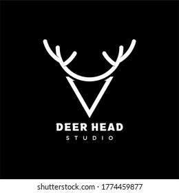 Deer Head studio logo template on Blck background