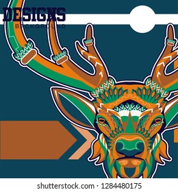 Deer head stylized in zentangle style. Tribal tattoo design. Vector illustration