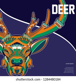 Deer head stylized in zentangle style. Tribal tattoo design. Vector illustration