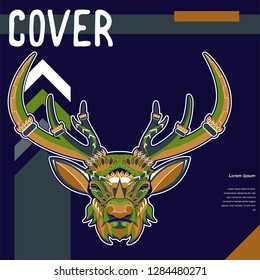 Deer head stylized in zentangle style. Tribal tattoo design. Vector illustration
