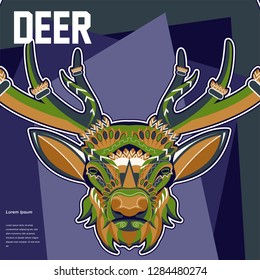 Deer head stylized in zentangle style. Tribal tattoo design. Vector illustration