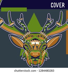 Deer head stylized in zentangle style. Tribal tattoo design. Vector illustration