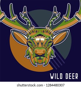 Deer head stylized in zentangle style. Tribal tattoo design. Vector illustration
