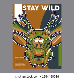Deer head stylized in zentangle style. Tribal tattoo design. Vector illustration