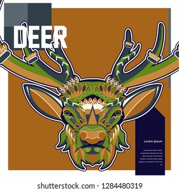 Deer head stylized in zentangle style. Tribal tattoo design. Vector illustration