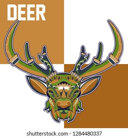 Deer head stylized in zentangle style. Tribal tattoo design. Vector illustration