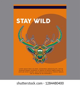 Deer head stylized in zentangle style. Tribal tattoo design. Vector illustration