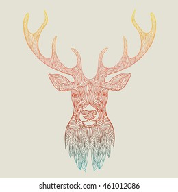 Deer head stylized in zentangle style. Tribal tattoo design. Vector illustration.Hand drawn graphic sketch