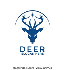 Deer Head and Sun logo vector template. Deer antler head vector logo design