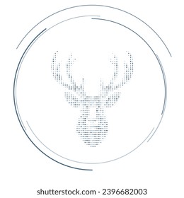 The deer head symbol filled with dark blue dots. Pointillism style. Vector illustration on white background
