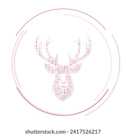 The deer head symbol filled with pink dots. Pointillism style. Vector illustration on white background