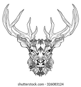 Deer head tattoo. psychedelic, zentangle