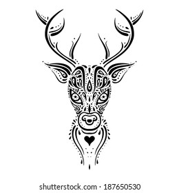 Deer head. Tribal pattern. Ethnic tattoo. Vector illustration.