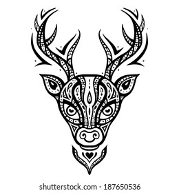 Deer head. Tribal pattern. Ethnic tattoo. Vector illustration.