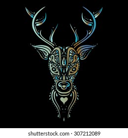 Deer head. Tribal pattern. Polynesian tattoo style. Vector illustration.