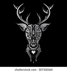 Deer head. Tribal pattern. Polynesian tattoo style. Vector illustration.