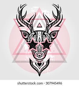 Deer head. Tribal pattern. Polynesian tattoo style. Vector illustration.