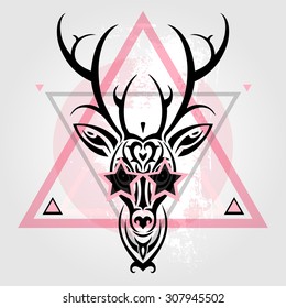 Deer head. Tribal pattern. Polynesian tattoo style. Vector illustration.