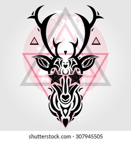 Deer head. Tribal pattern. Polynesian tattoo style. Vector illustration.