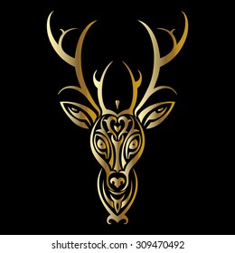 Deer head. Tribal pattern. Polynesian tattoo style. Vector illustration.