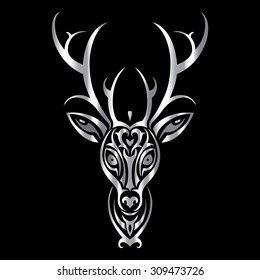 Deer head. Tribal pattern. Polynesian tattoo style. Vector illustration.