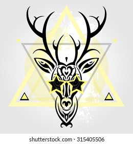 Deer head Tribal pattern. Polynesian tattoo style. Vector illustration.