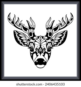 Deer head tribal tattoo mandala arts.