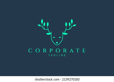 deer head unique logo with leafy antlers