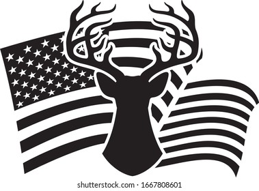 Hirschkopf und US-Flagge (Jagddesign, Vereinigte Staaten von Amerika).