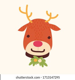 vector de cabeza de ciervo, ilustración animal, vacaciones, invierno.
