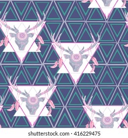 Deer head. Vector illustration with decor elements in bo-ho style.