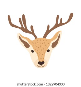 Deer head vector illustration in flat style. Forest deer for design for Christmas, New year, stickers, posters, invitations, greeting cards