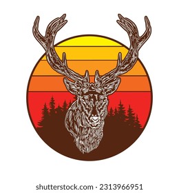 Deer head vector illustration in retro style, perfect for t shirt design and all adventures merchandise design