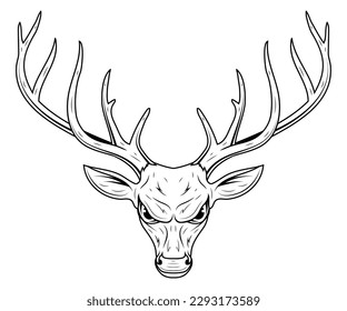 Deer head. Vector illustration of a sketch wild animal. Hunting logo.