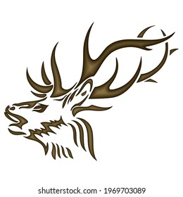 Deer Head Vector Illustration. Stag Or Reindeer Head Abstract Illustration Isolated On White Background
