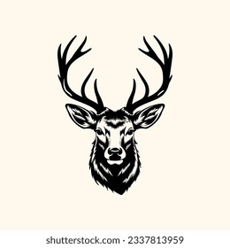 Vector de cabeza de ciervo aislado, logotipo de caza, ilustración aislada de cabeza de reno, animal salvaje