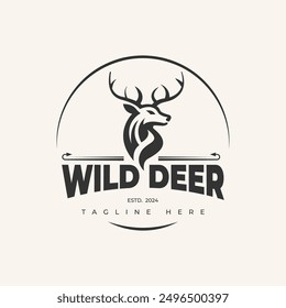Deer head vector isolated, Hunting logo, Reindeer head isolated illustration, Wild animal