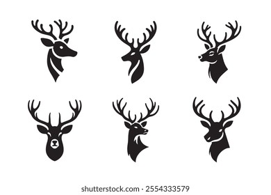 Deer head vector silhouette art illustration bundle