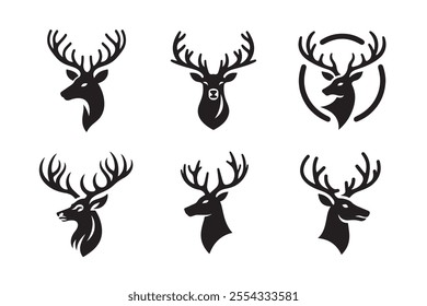 Deer head vector silhouette art illustration bundle