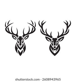 Deer head vector silhouette icons set on a white background 