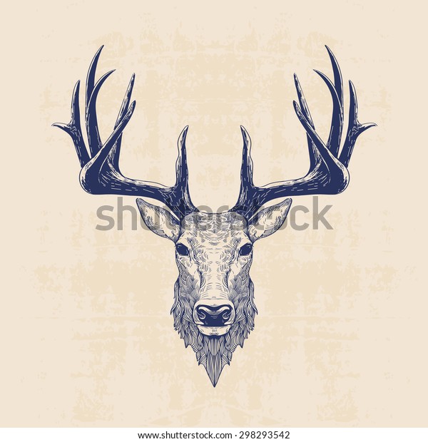 ビンテージ手描きのイラスト 鹿の頭 のベクター画像素材 ロイヤリティフリー