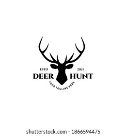 Deer Head, Vintage Hunt Logo Vector Illustration Design Art Template