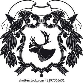 deer head with vintage label and frame logo handmade vector design