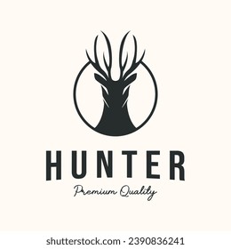 deer head vintage logo vector minimalist illustration design, wild deer horn logo design